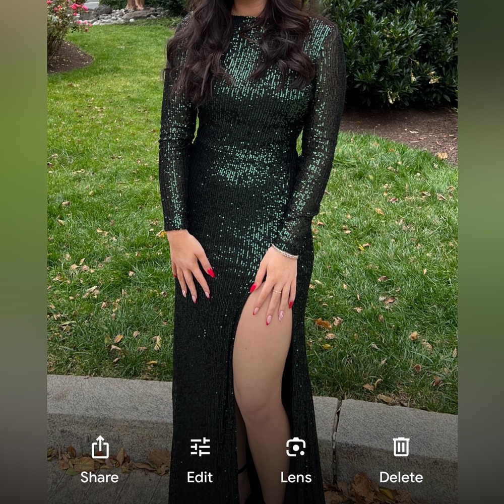 Sequin long emerald green gown Widsor